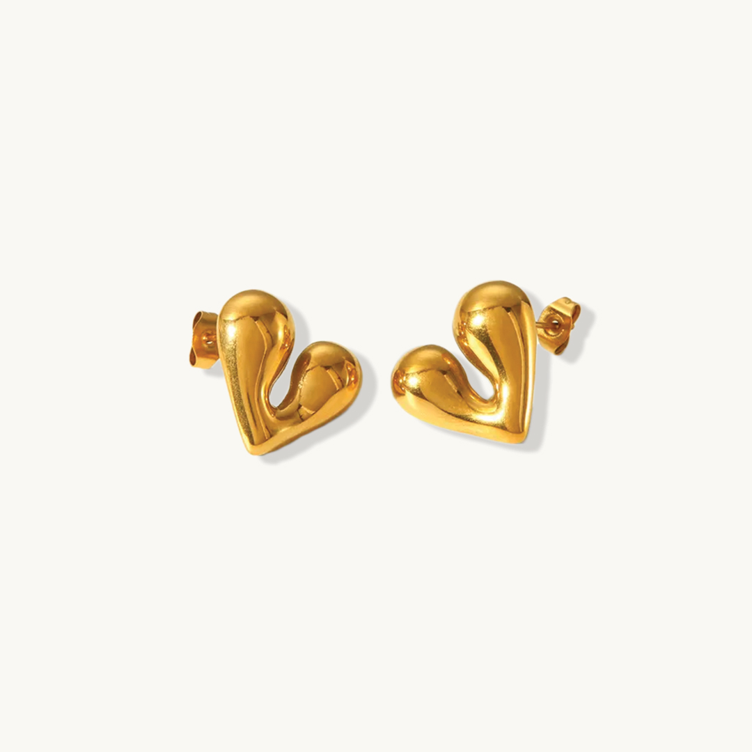 Waterproof Heart Stud Gold Plated Earrings