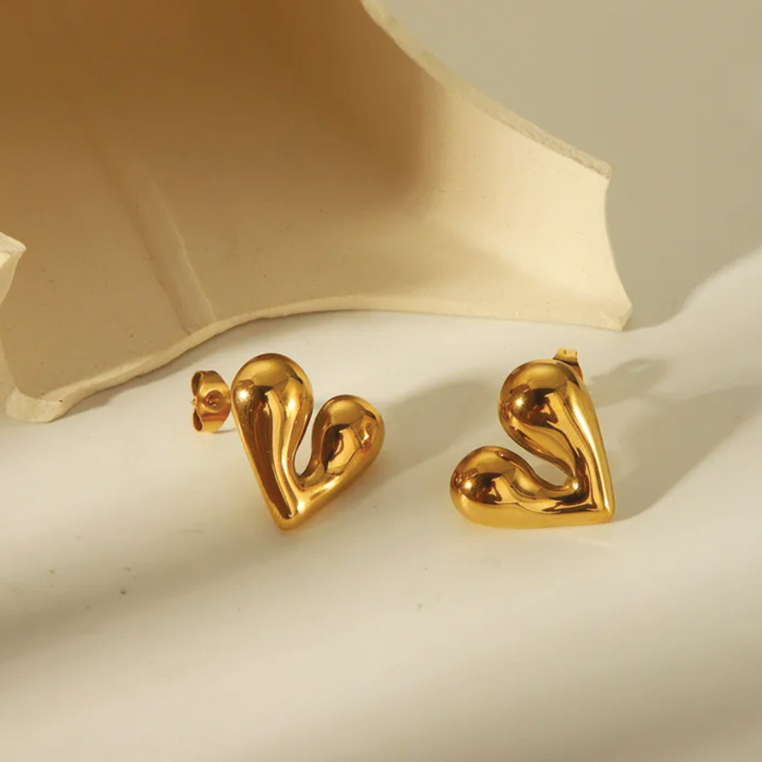 Waterproof Heart Stud Gold Plated Earrings