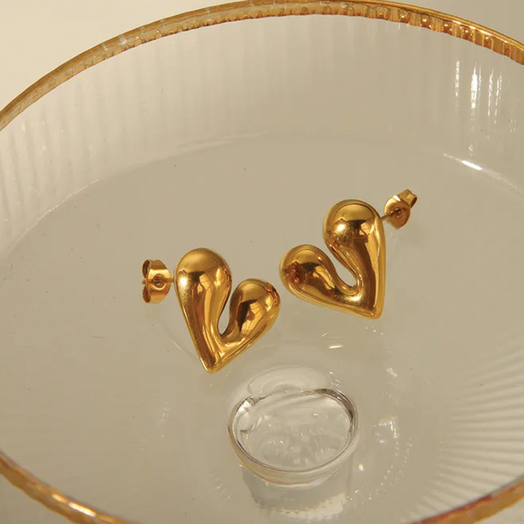 Waterproof Heart Stud Gold Plated Earrings