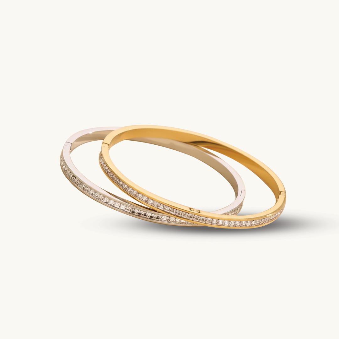 Shimmering Rhinestone Gold Plated Open Bangle
