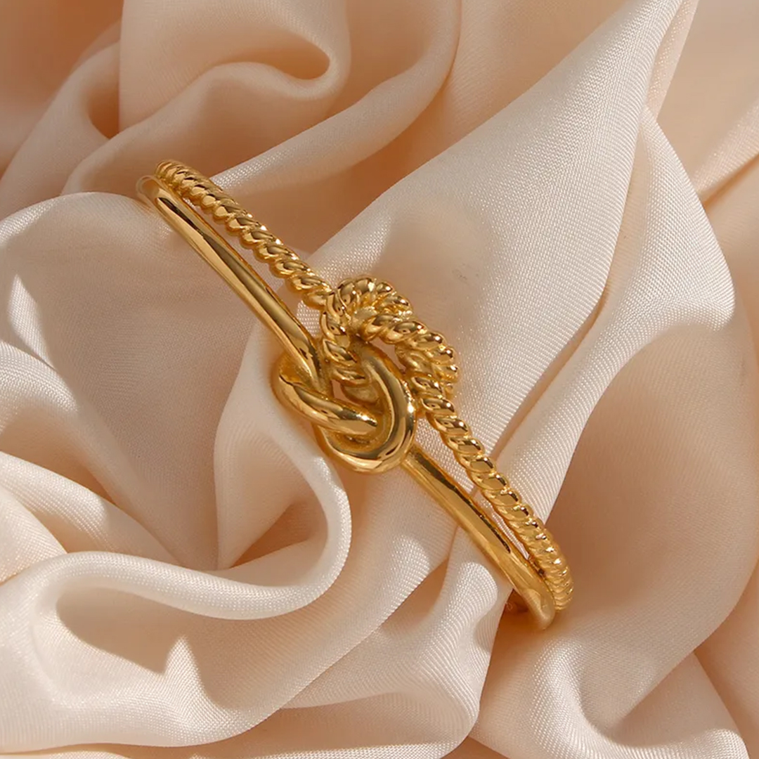 Anti-Tarnish Knot Open Gold Plated Bangle