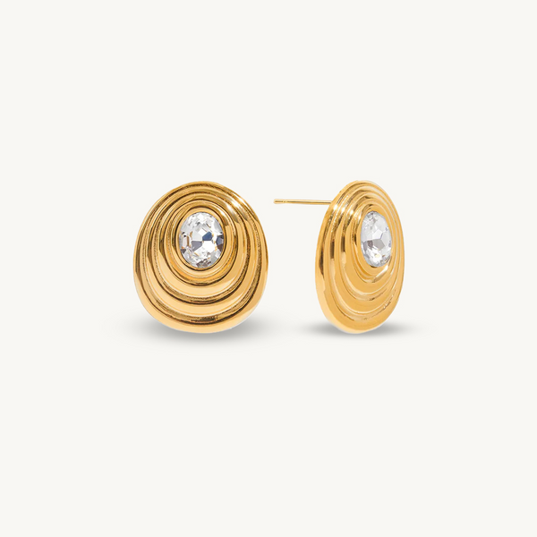 Anti-Tarnish Ribbed Detail Gold Plated Studs