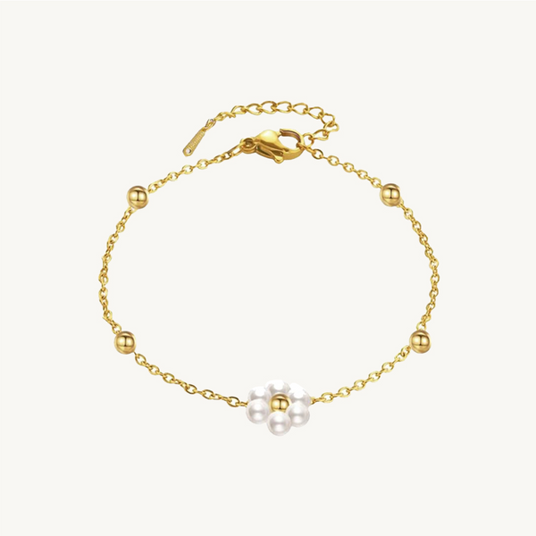 Elegant White Flower Pearl Gold Plated Bracelet