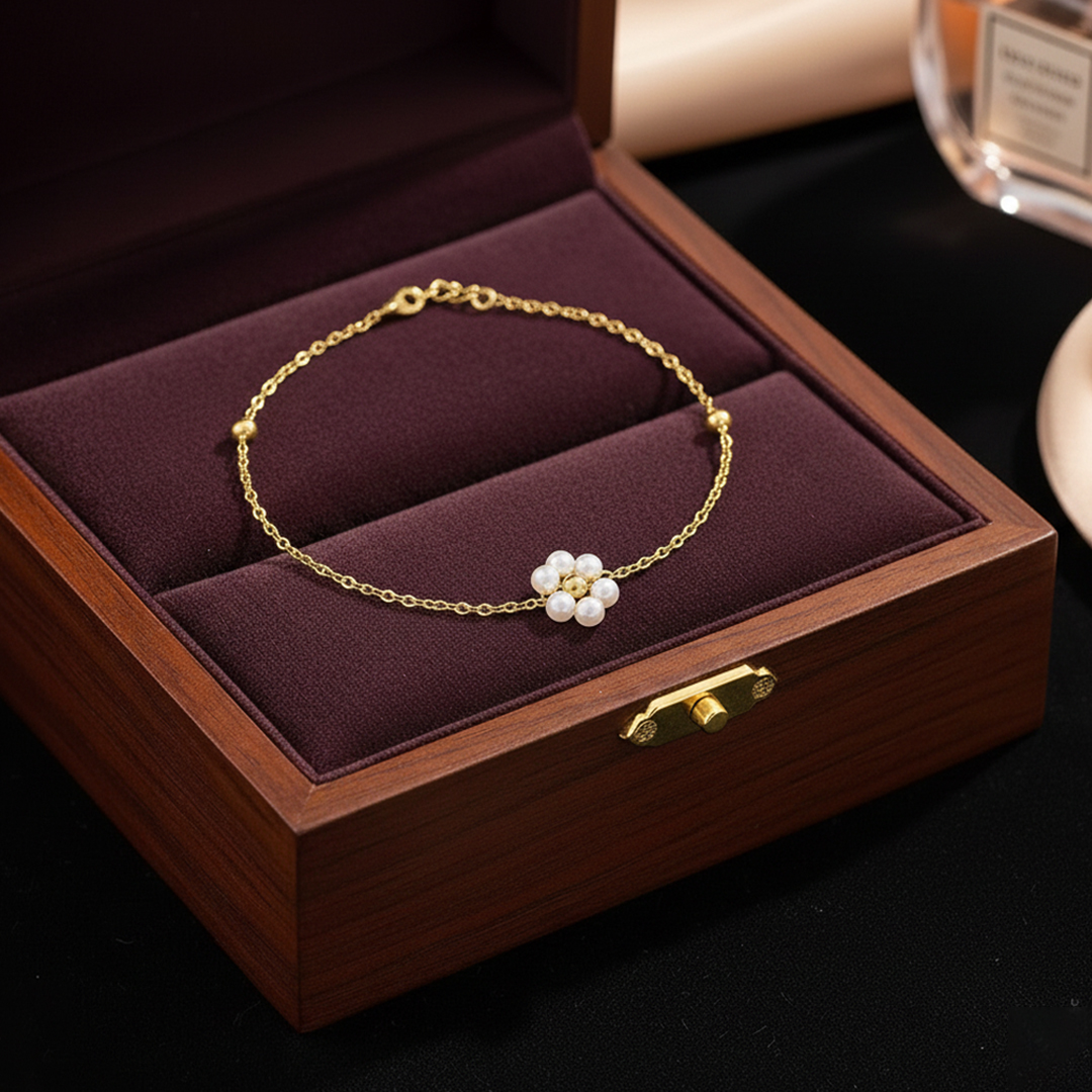 White Flower Pearl Bracelet