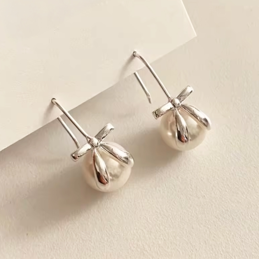 Pearl Bow Hook Earring