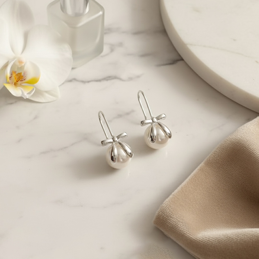 Pearl Bow Hook Earring