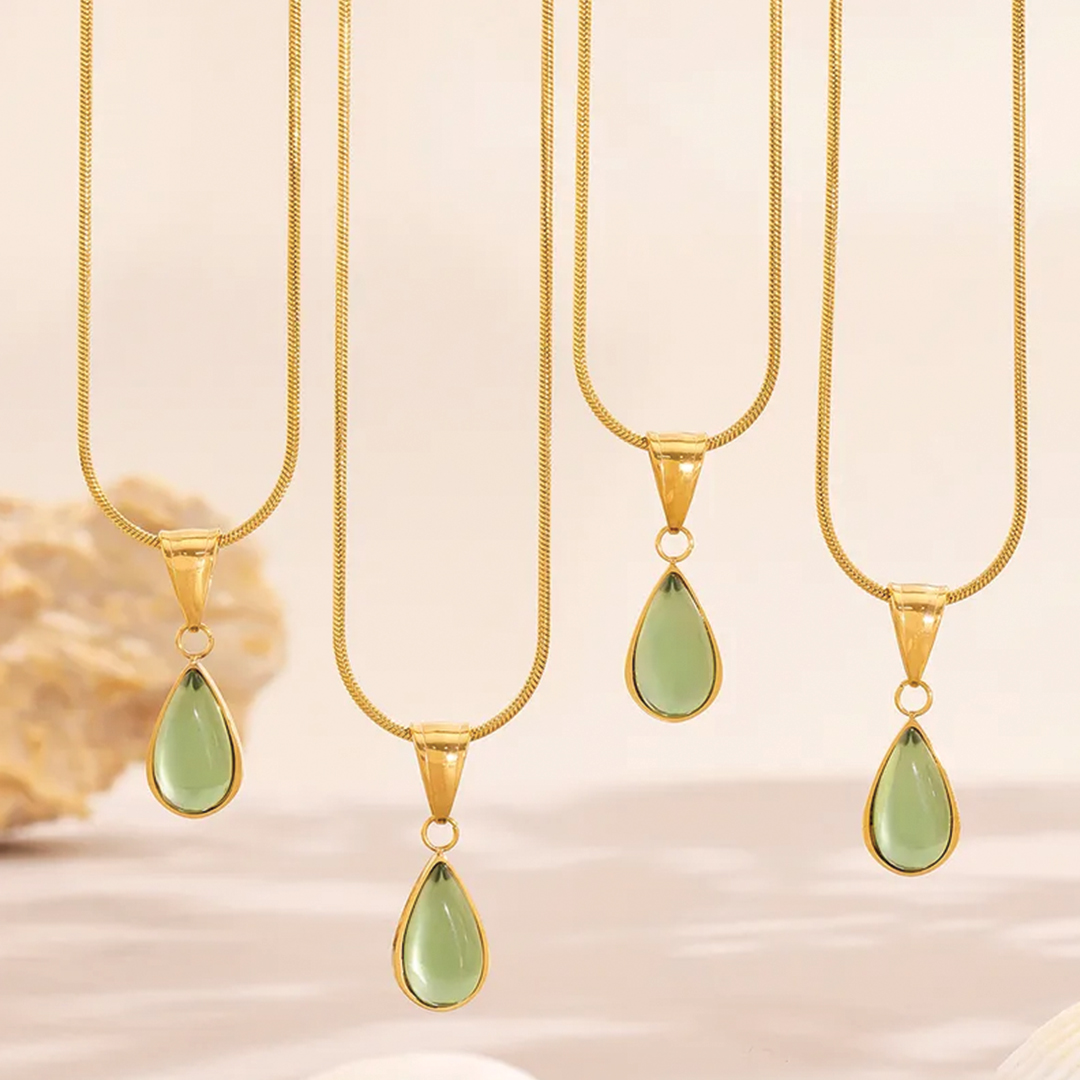 Olive Waterdrop Pendant Necklace