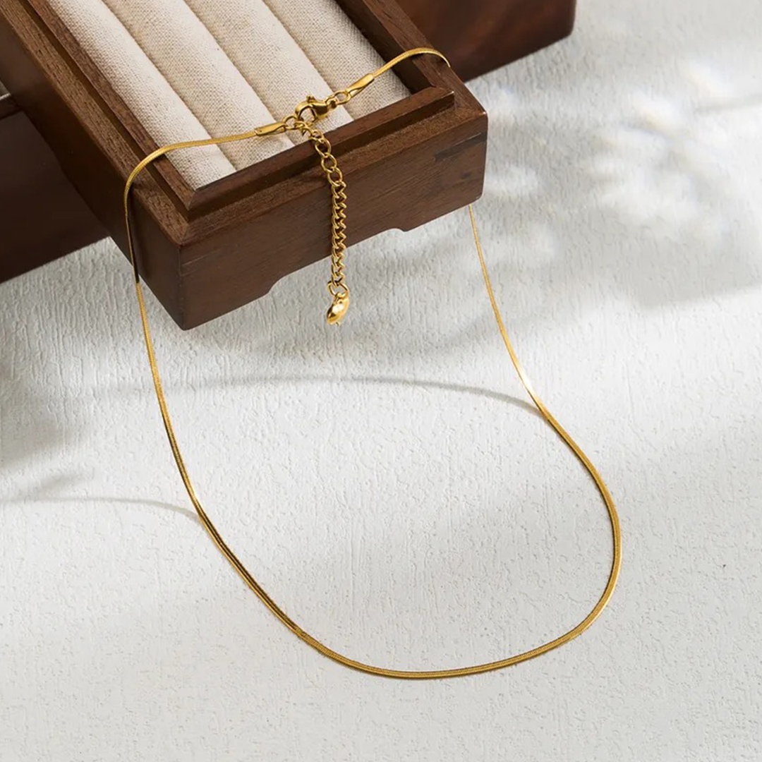 Waterproof Minimalist Plain Flat Gold Plated Chain