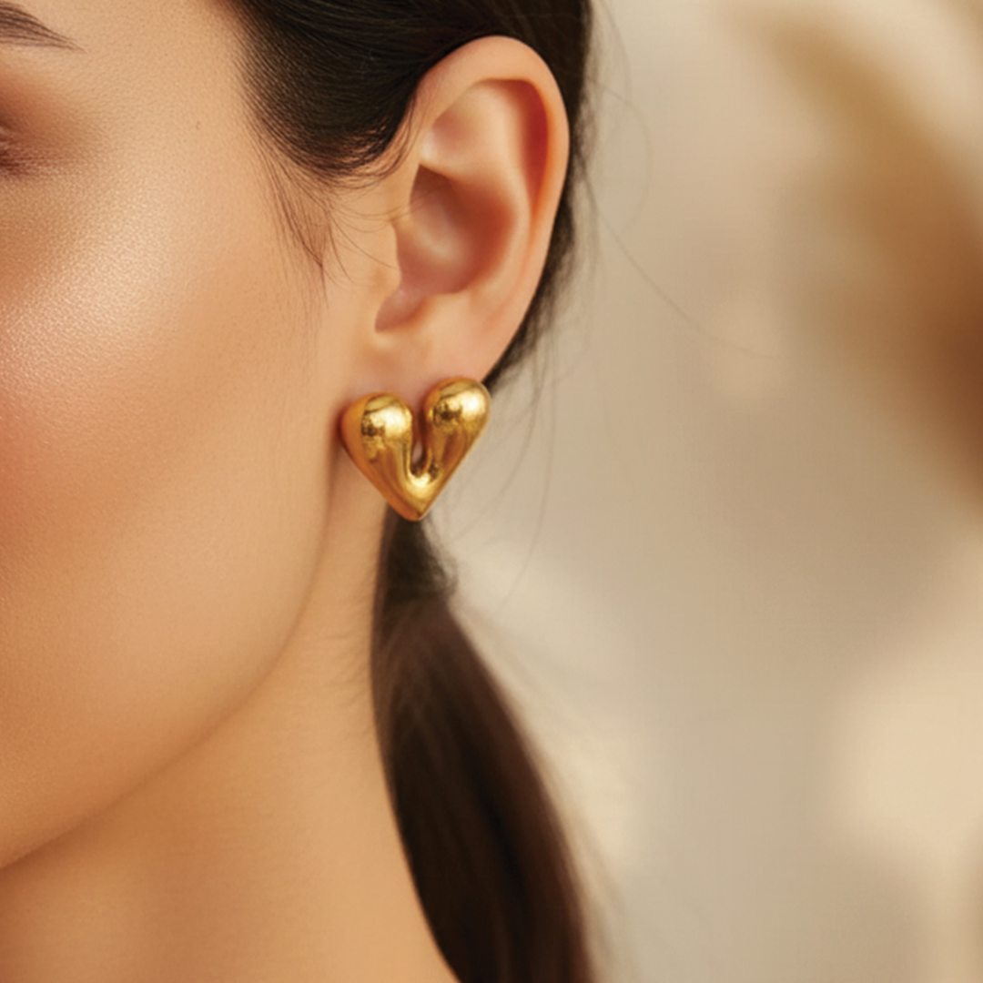 Waterproof Heart Stud Gold Plated Earrings