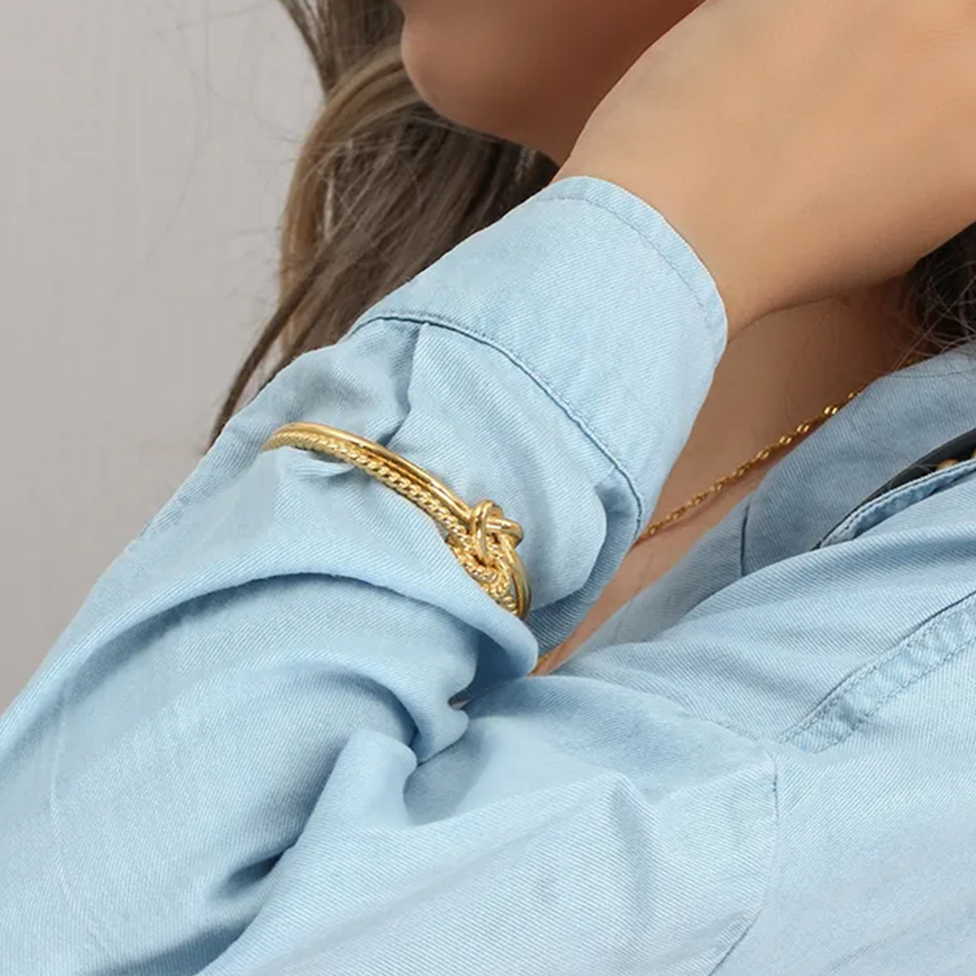 Anti-Tarnish Knot Open Gold Plated Bangle