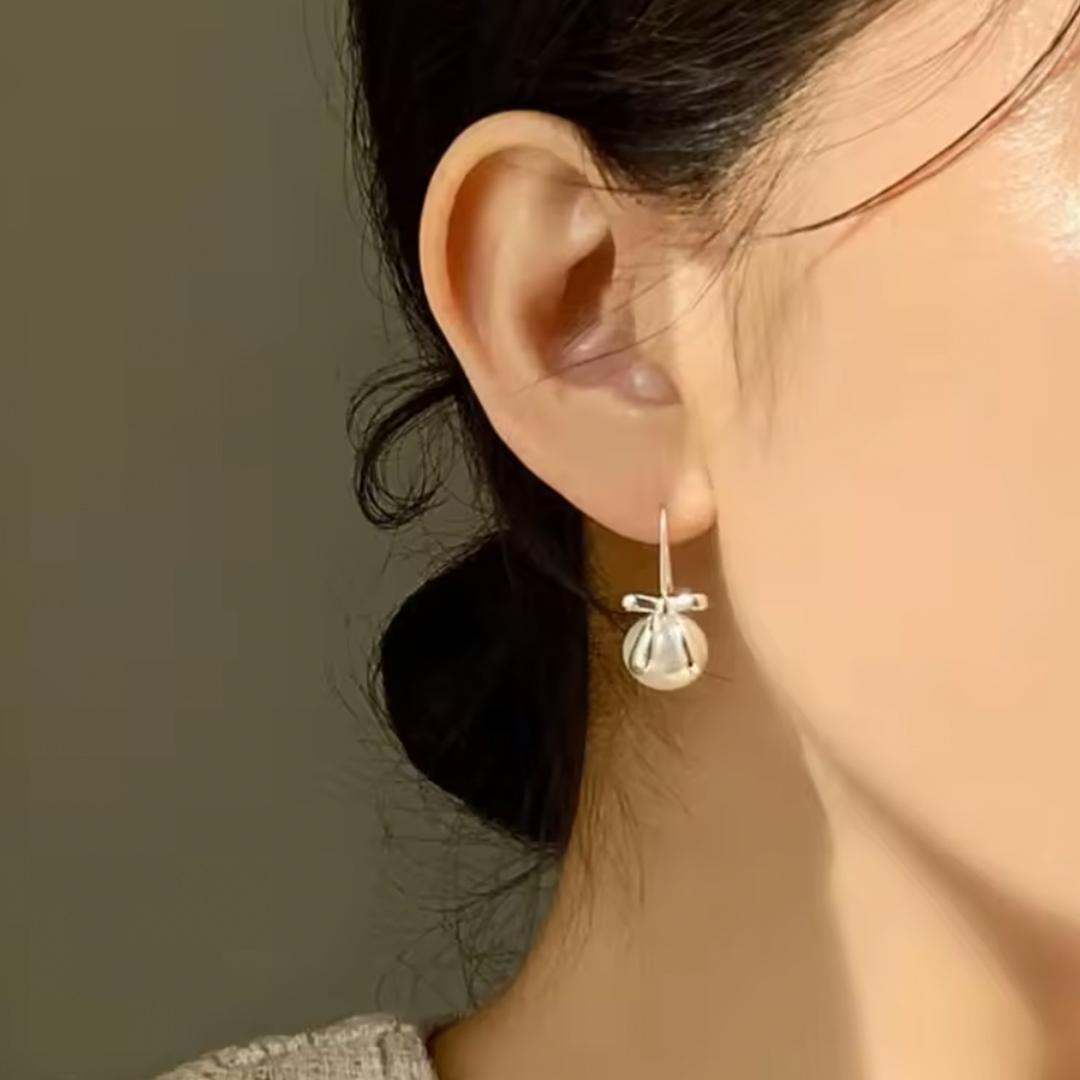 Pearl Bow Hook Earring