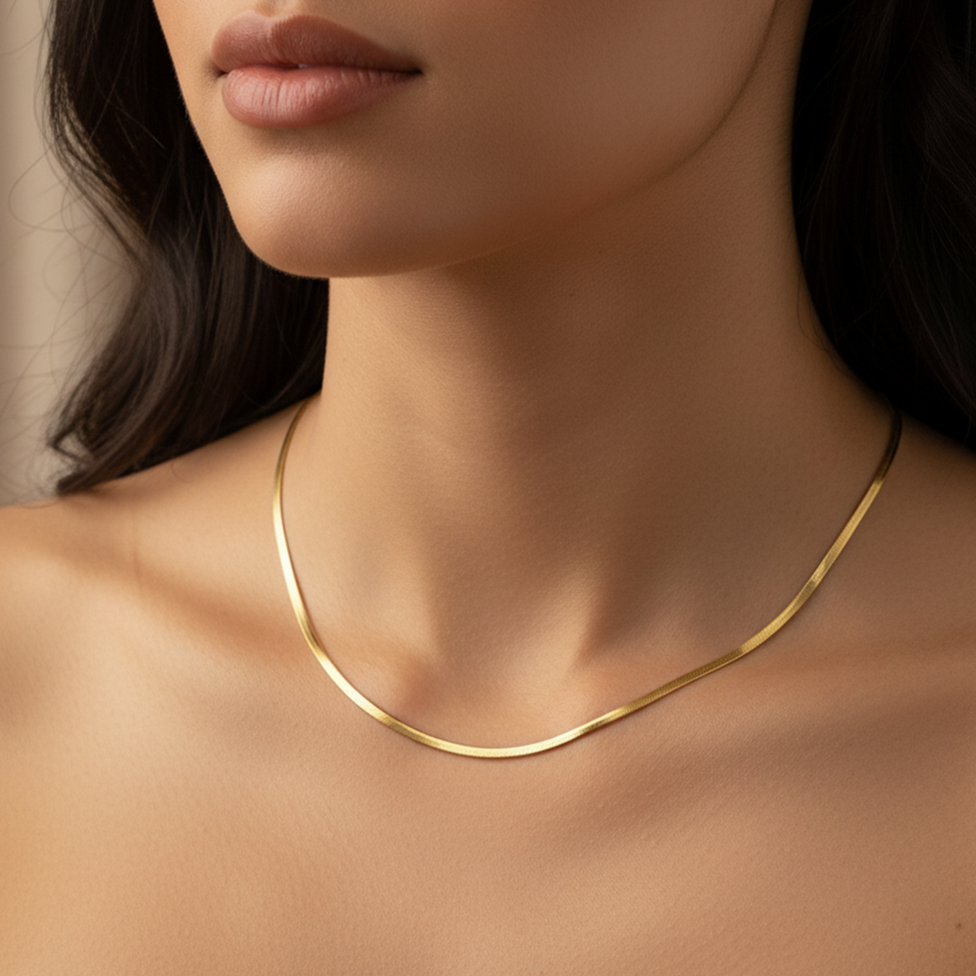 Waterproof Minimalist Plain Flat Gold Plated Chain