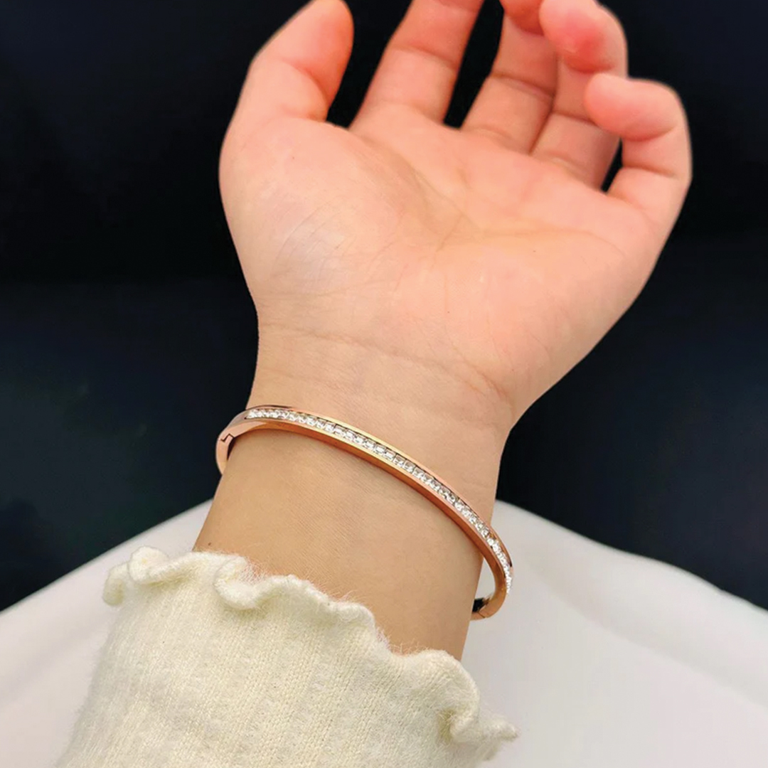 Shimmering Rhinestone Gold Plated Open Bangle