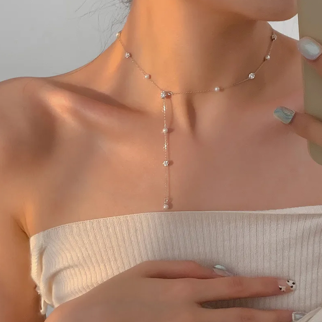 Pearl & Rhinestone Ball Necklace