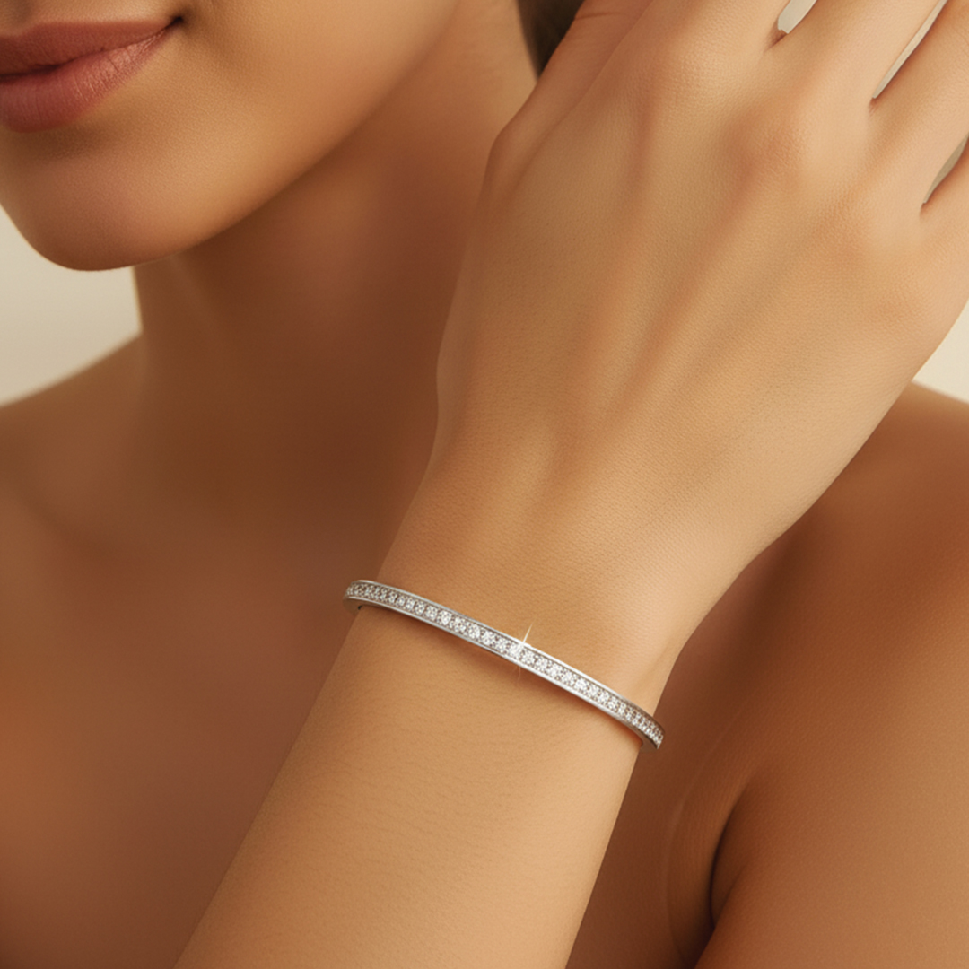 Shimmering Rhinestone Gold Plated Open Bangle