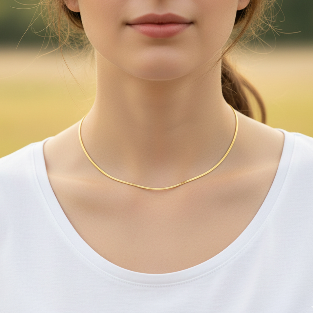 Waterproof Minimalist Plain Flat Gold Plated Chain