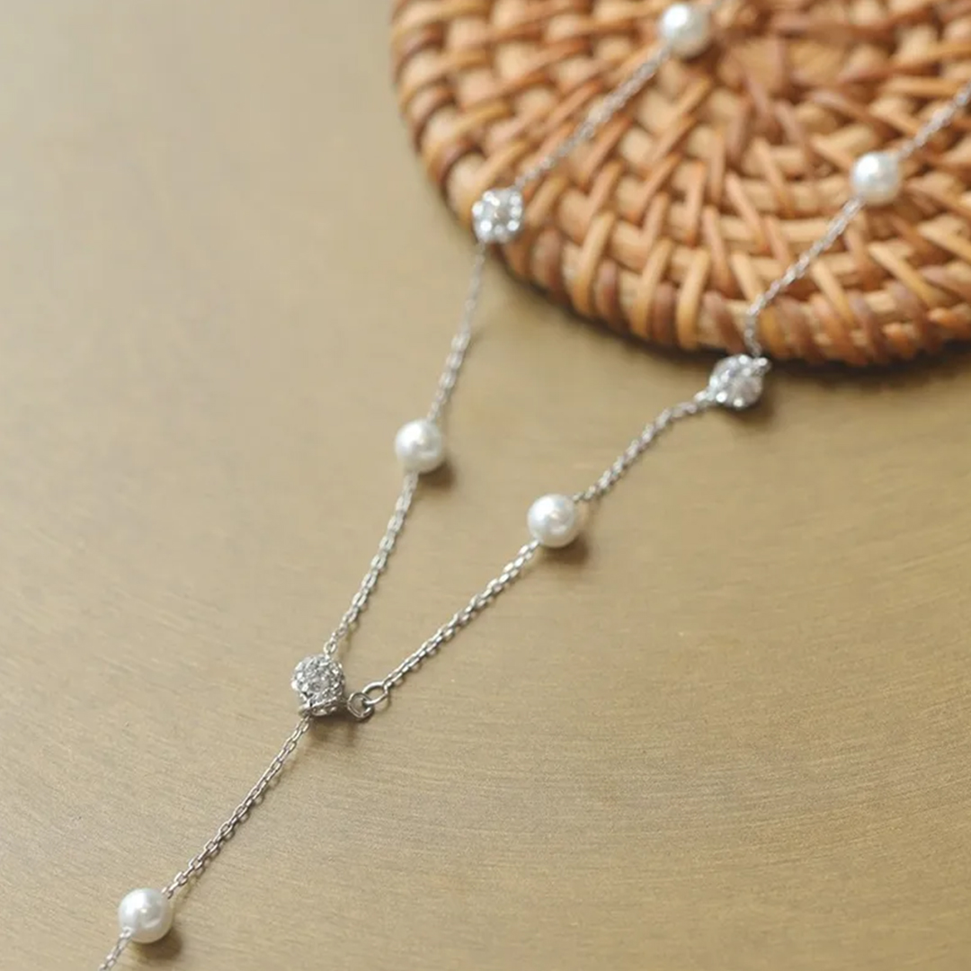 Pearl & Rhinestone Ball Necklace