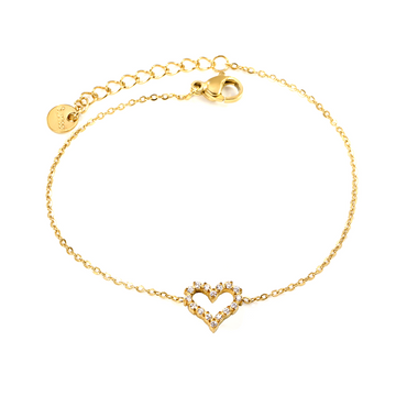 Waterproof Bejeweled Heart Gold Bracelet