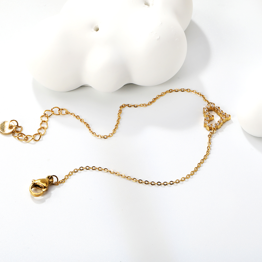 Waterproof Bejeweled Heart Gold Bracelet