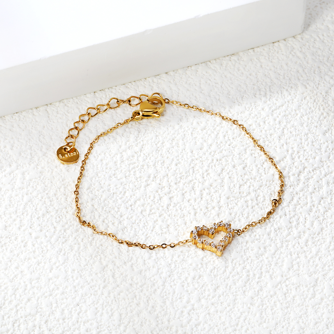 Waterproof Bejeweled Heart Gold Bracelet