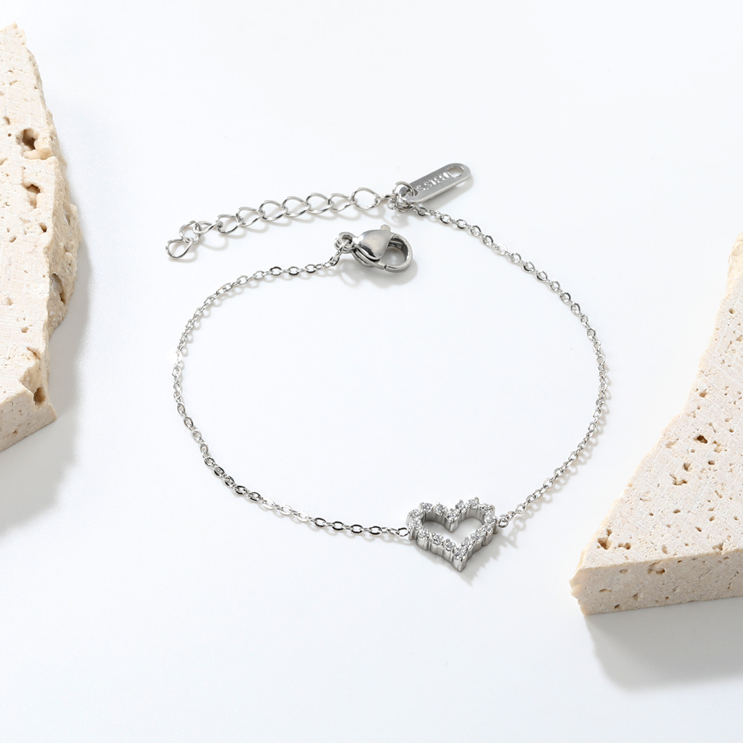 Waterproof Bejeweled Heart Gold Bracelet