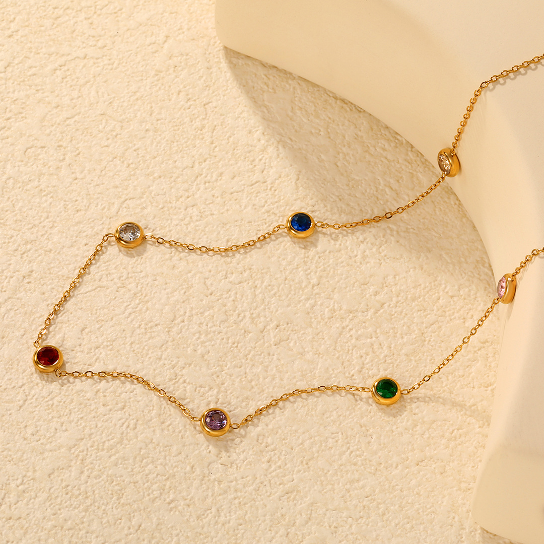 Vibrant Multi-Stone Gold Plated Necklace
