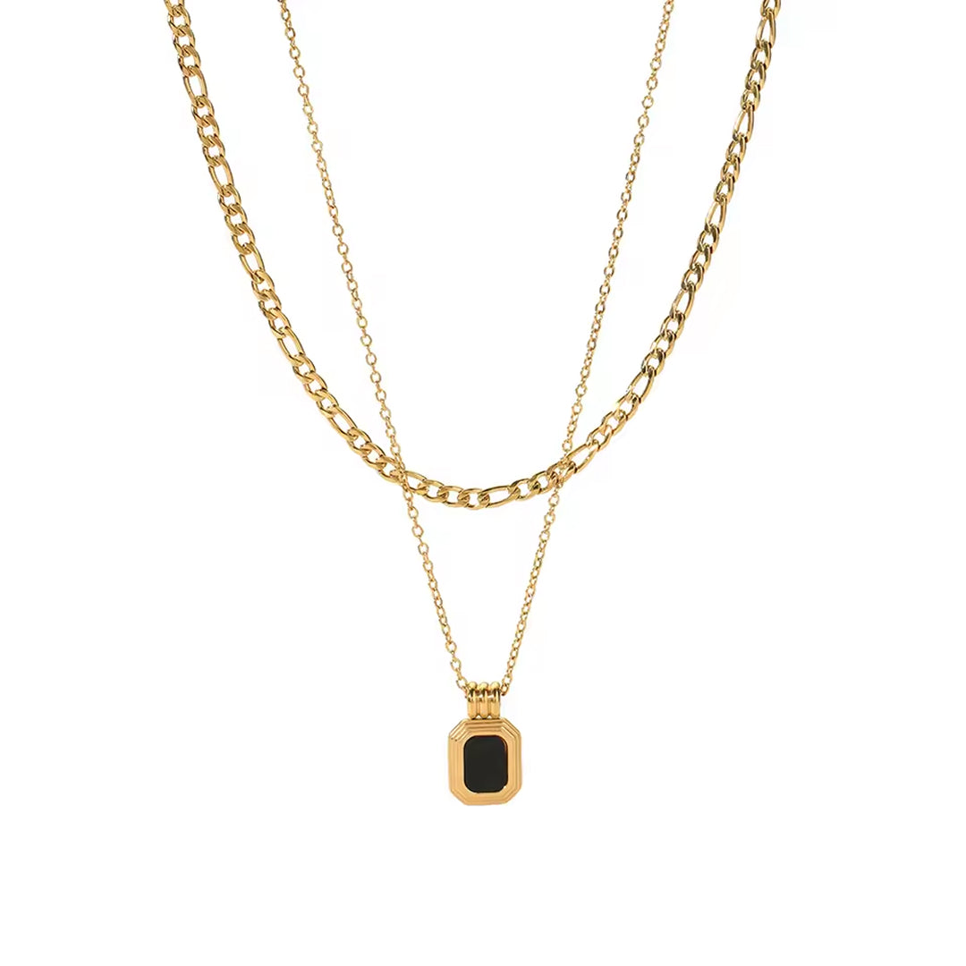 Waterproof Layered Black Onyx Style Necklace