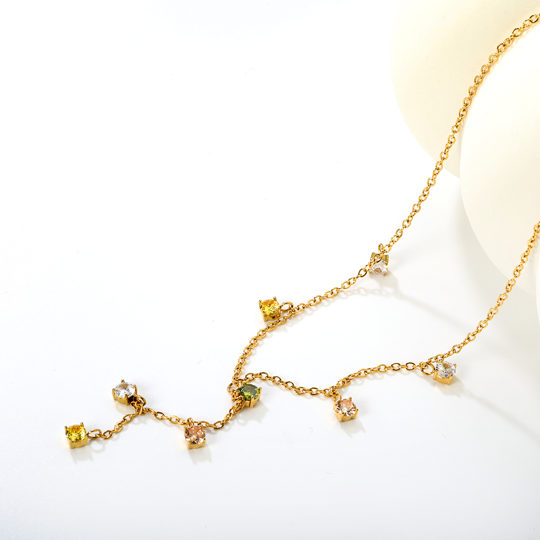 Vibrant Pop of Color Gold Plated Lariat Necklace
