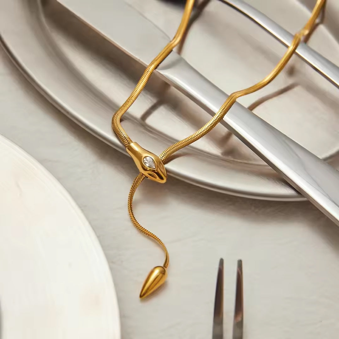 Elegant Snake Style Gold Plated Lariat Necklace