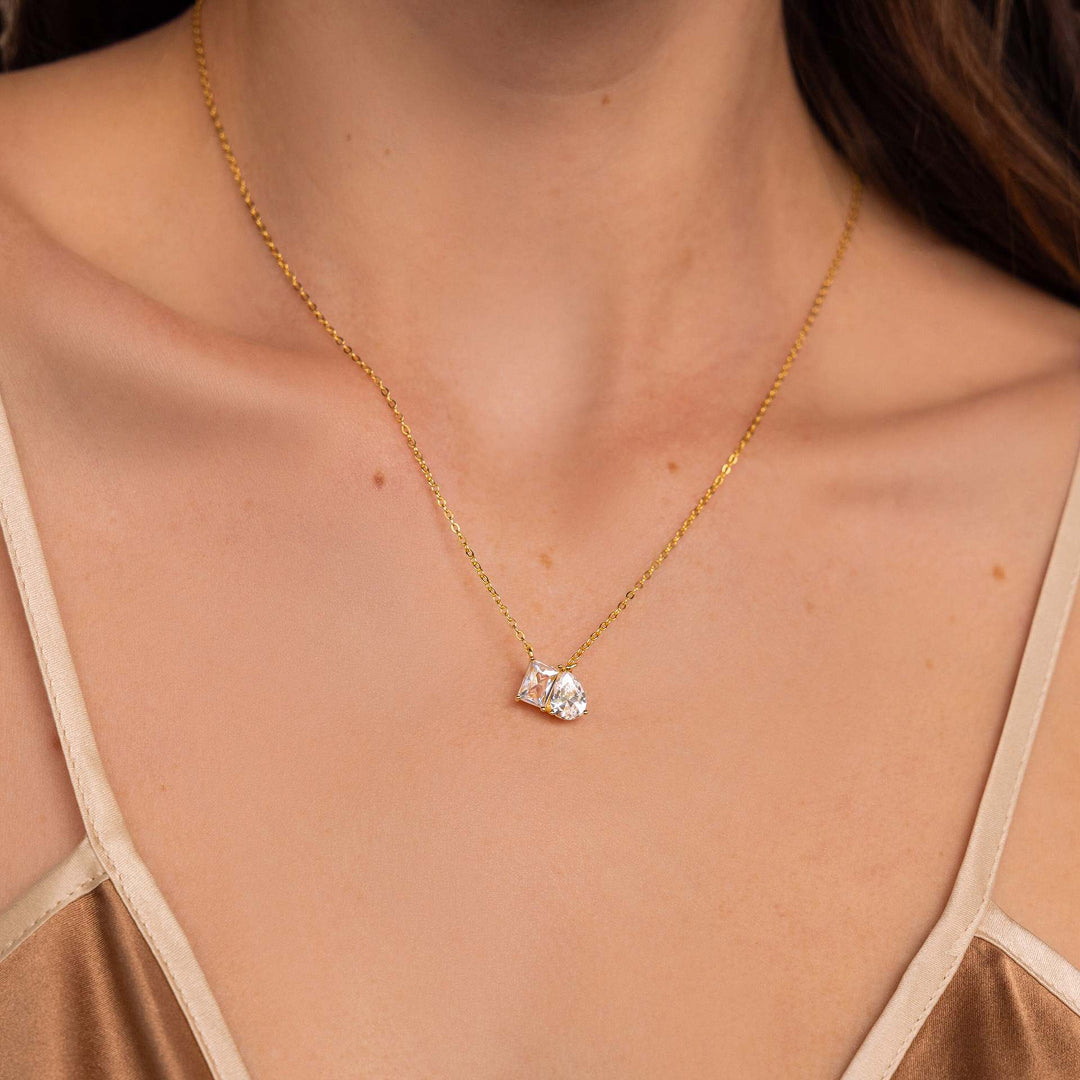 Waterproof Twin Crystal 18k Gold Plated Necklace