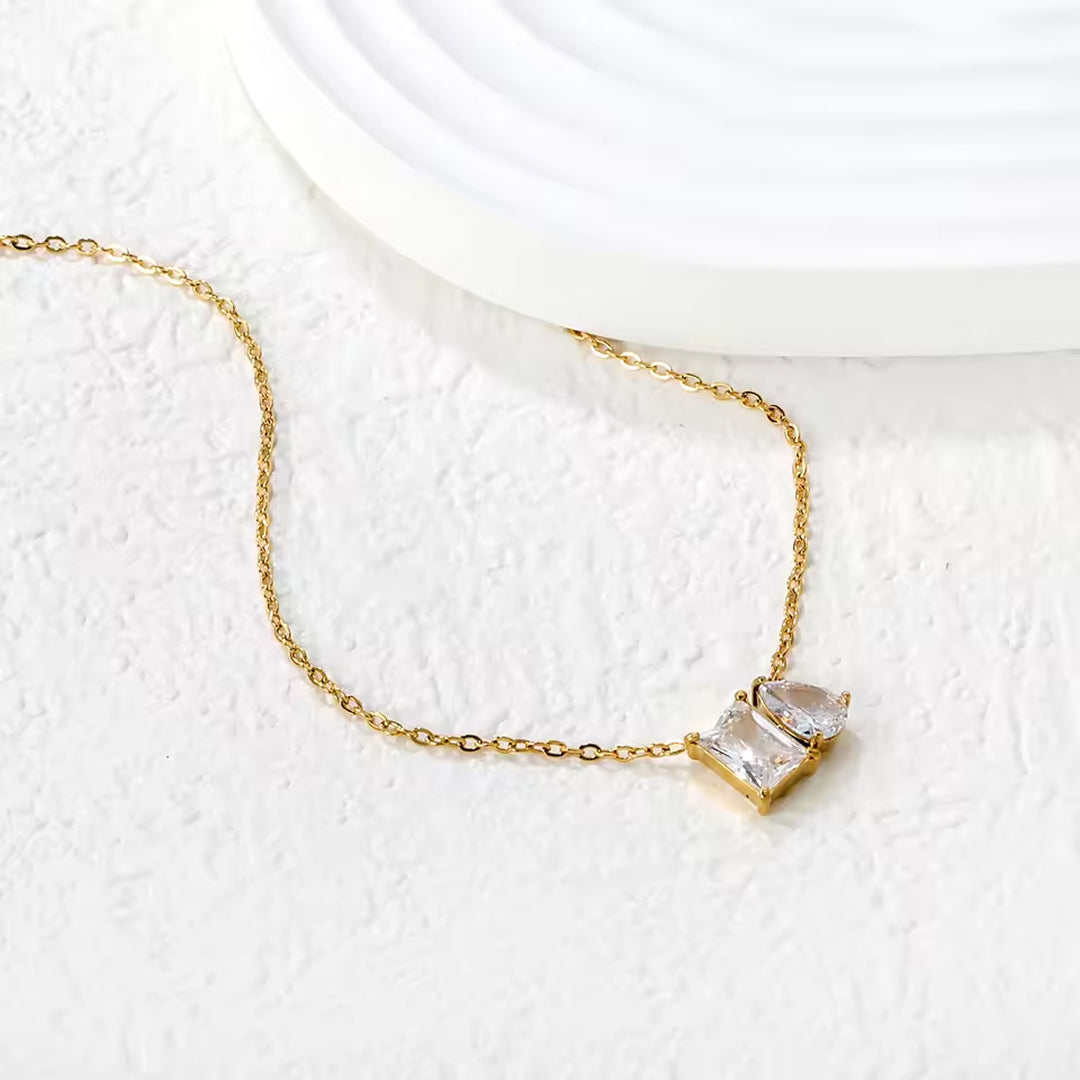 Waterproof Twin Crystal 18k Gold Plated Necklace