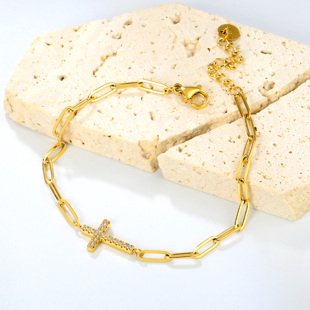 Waterproof Cross Plaque Gold Plated Bracelet