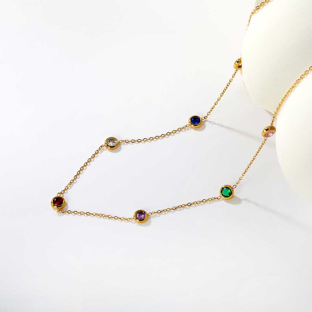 Vibrant Multi-Stone Gold Plated Necklace