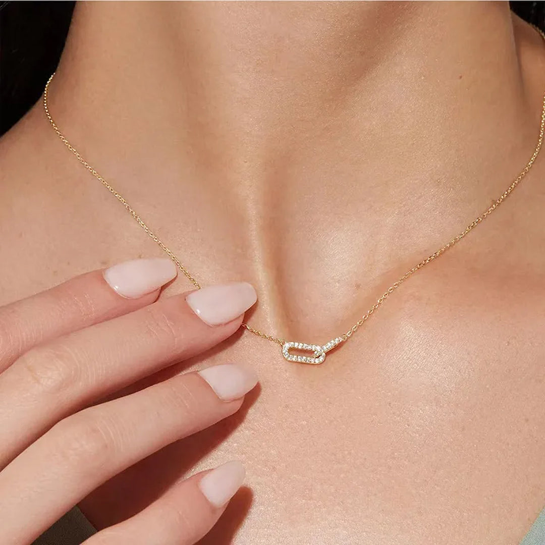 Premium Waterproof Oval Link Crystal 925 Silver Necklace