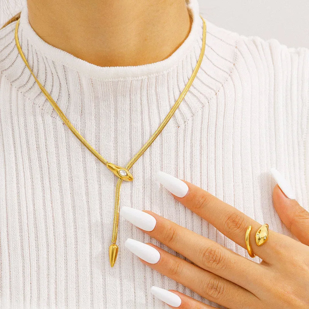 Elegant Snake Style Gold Plated Lariat Necklace