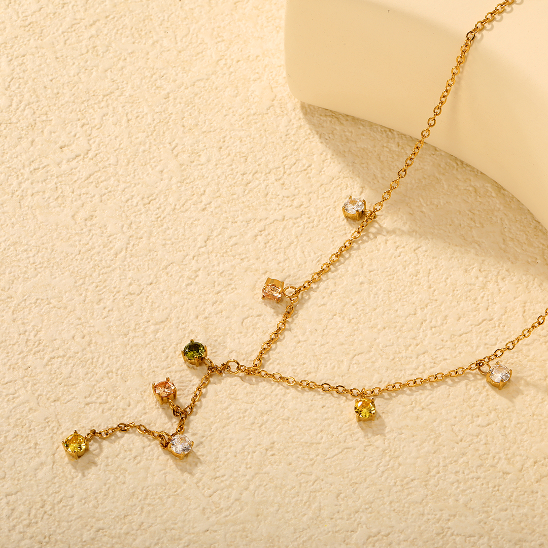 Vibrant Pop of Color Gold Plated Lariat Necklace