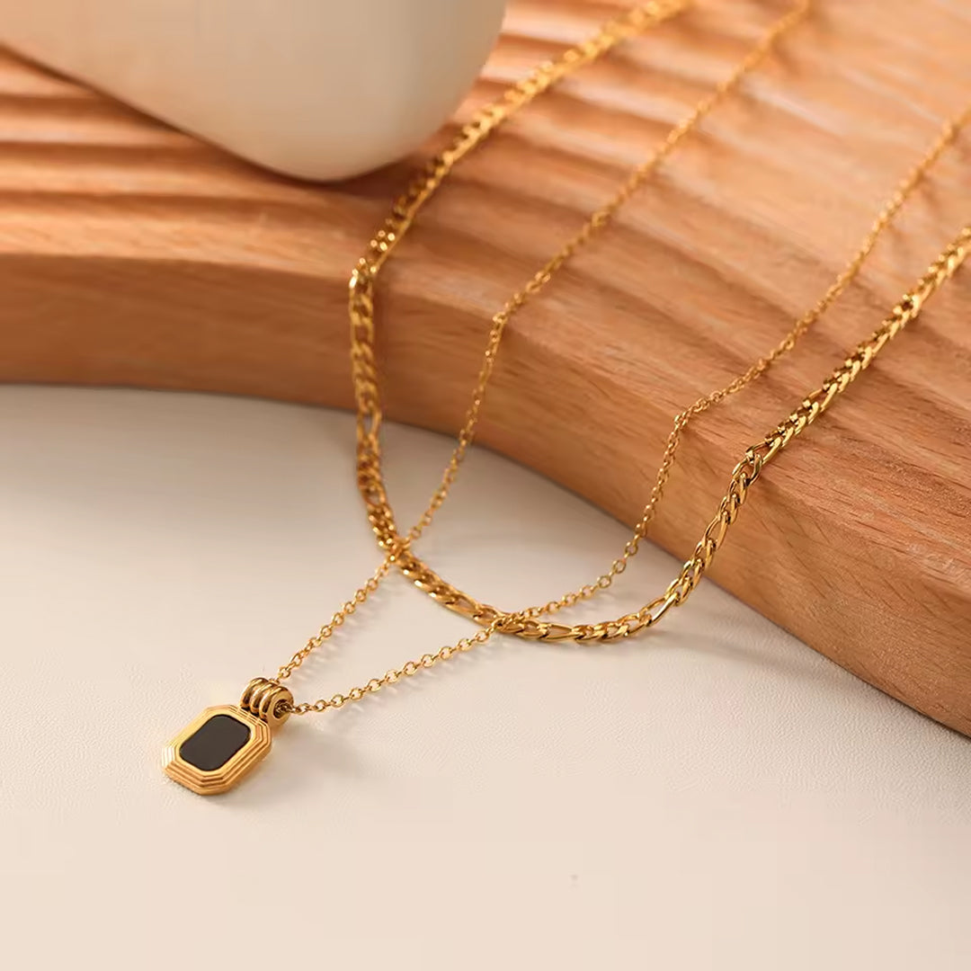 Waterproof Layered Black Onyx Style Necklace
