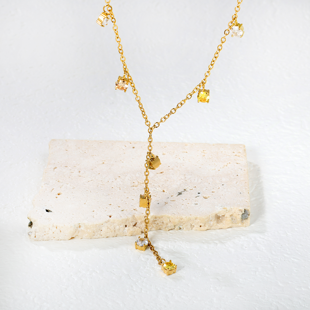 Vibrant Pop of Color Gold Plated Lariat Necklace