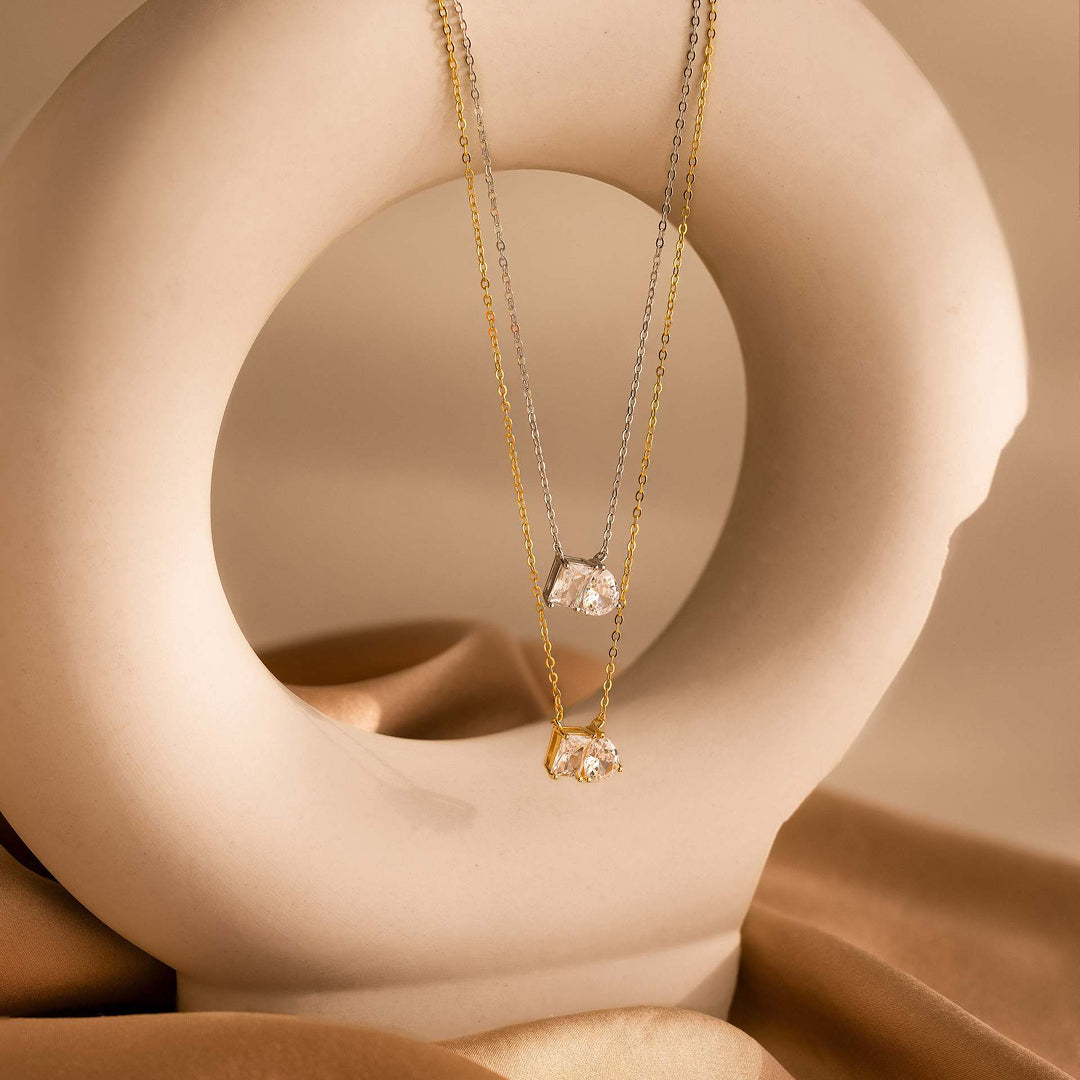 Waterproof Twin Crystal 18k Gold Plated Necklace