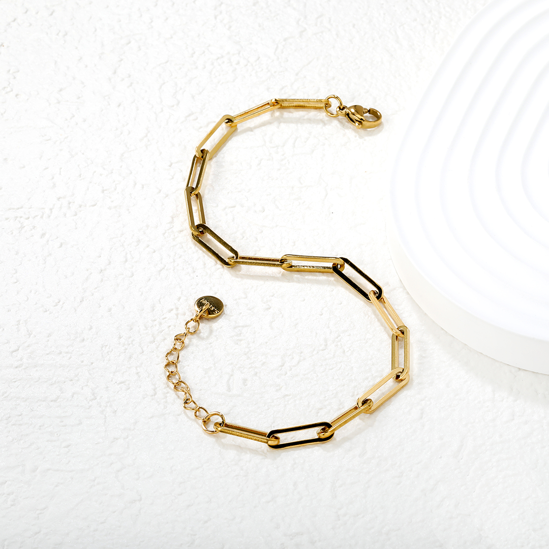 Waterproof Long Flat Chain Gold Plated Bracelet