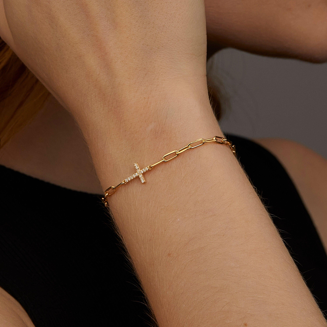 Waterproof Cross Plaque Gold Plated Bracelet
