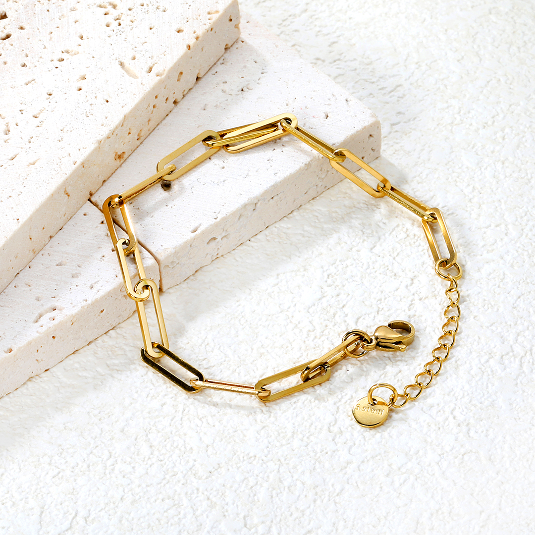 Waterproof Long Flat Chain Gold Plated Bracelet