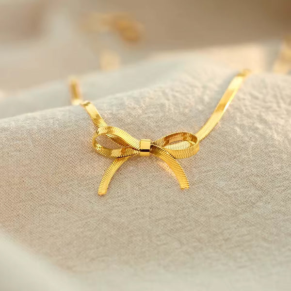 Minimalist Bow Chain Gold Plated Necklace