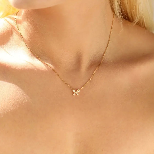 Dainty Mini Bow Gold Plated Necklace