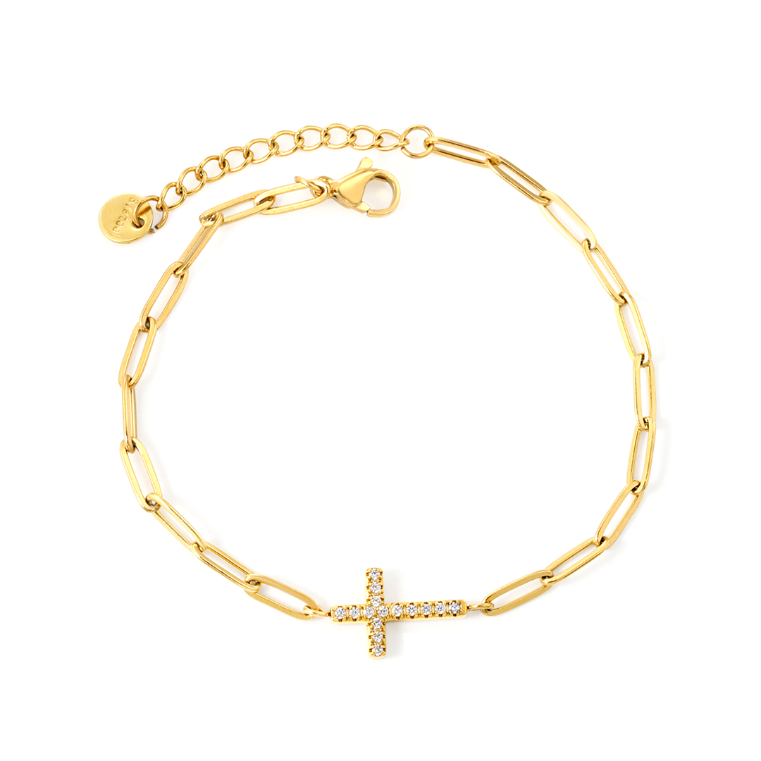 Waterproof Cross Plaque Gold Plated Bracelet