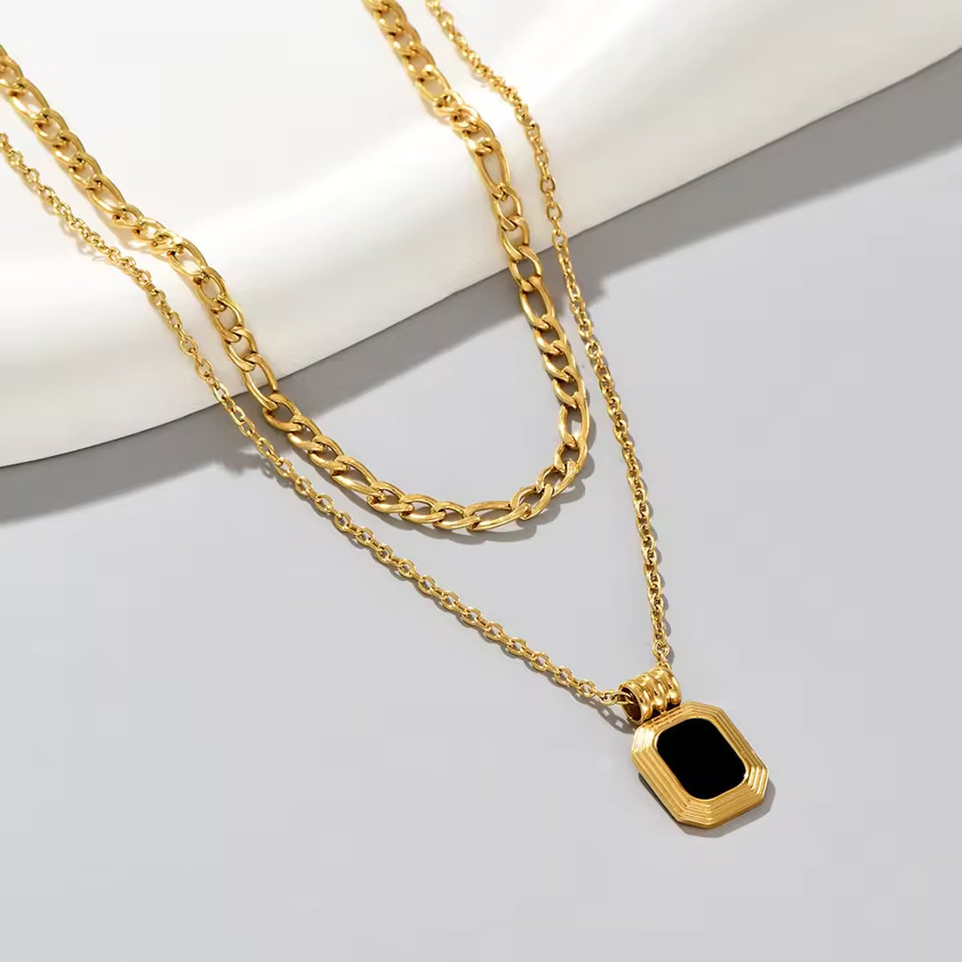 Waterproof Layered Black Onyx Style Necklace